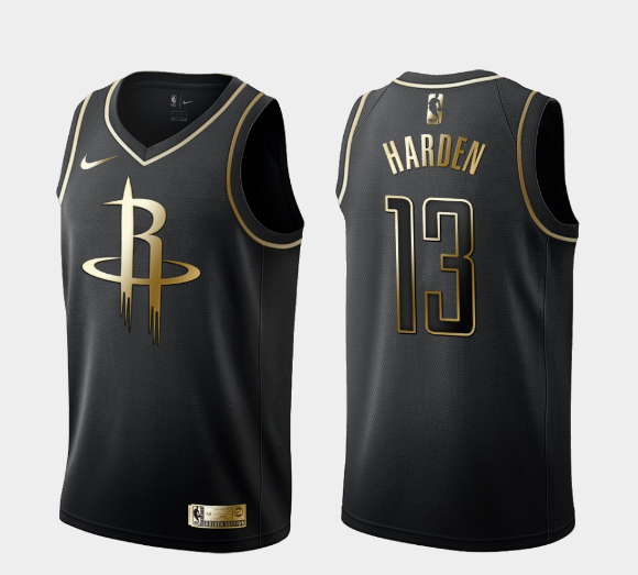 Men's Houston Rockets #13 James Harden Black Golden NBA Edition Stitched Jersey Men's Houston Rockets #13 James Harden Black Golden NBA Edition Stitched Jersey